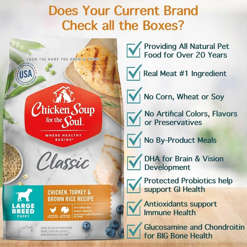 غذای خشک توله سگ نژاد بزرگ Chicken Soup for the Soul، طعم بوقلمون و برنج قهوه ای، 6.12 کیلوگرم