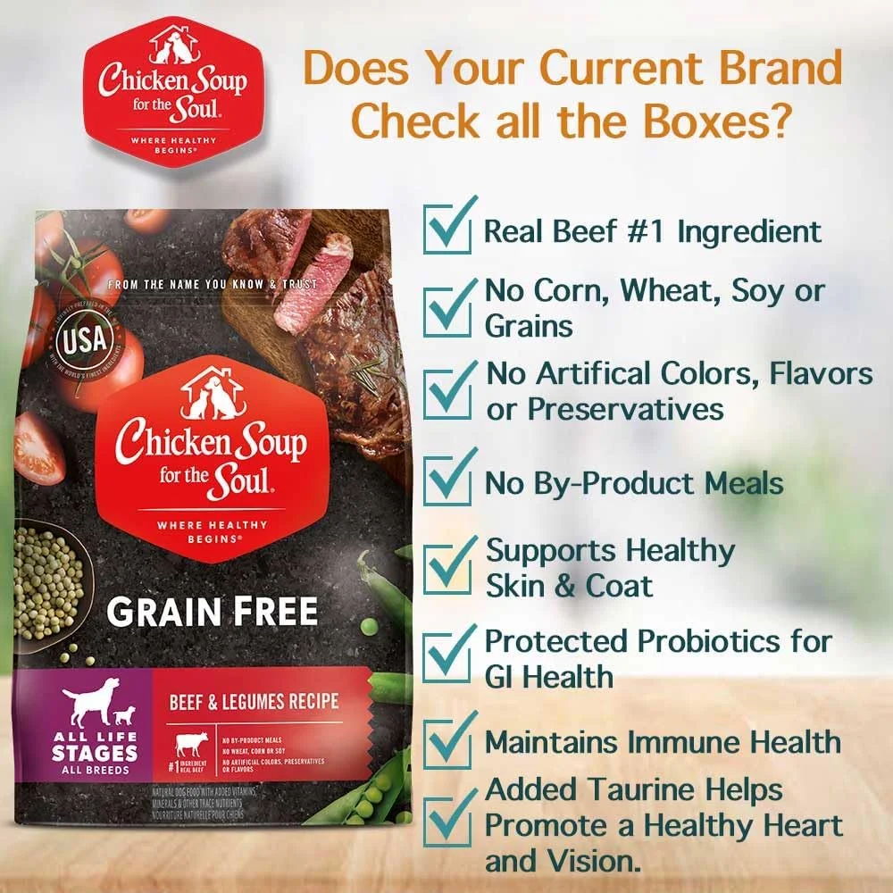 غذای خشک سگ بدون غلات Chicken Soup for the Soul - دستور پخت گوشت گاو و حبوبات - 10 پوند - بدون سویا، ذرت و گندم، بدون طعم دهنده ها یا مواد نگهدارنده مصنوعی