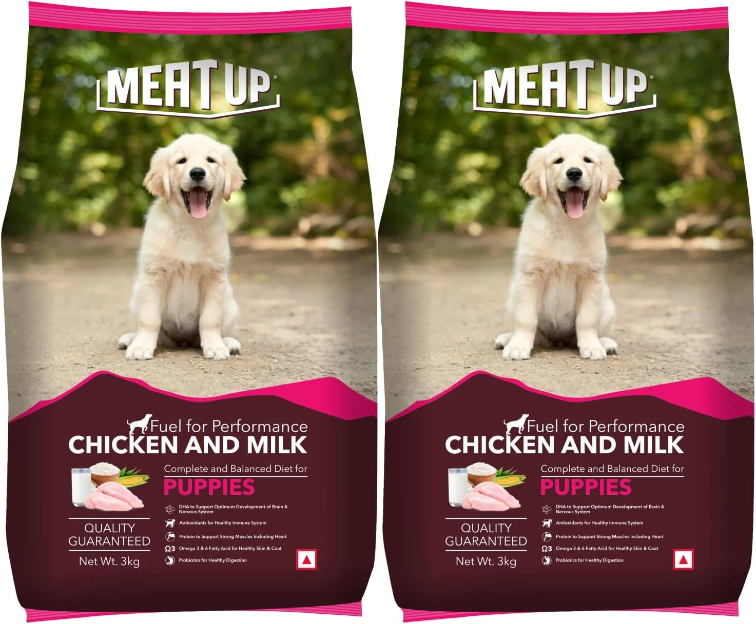 غذای خشک سگ بچه گوشت آپ با طعم مرغ و شیر، 6 کیلوگرم (2 بسته 3 کیلوگرمی) | حاوی DHA برای رشد مغز، پروتئین بالا برای استخوان ها، مفاصل و رشد عضلات، امگا 3 و 6 برای پوست سالم، تقویت کننده سیستم ایمنی