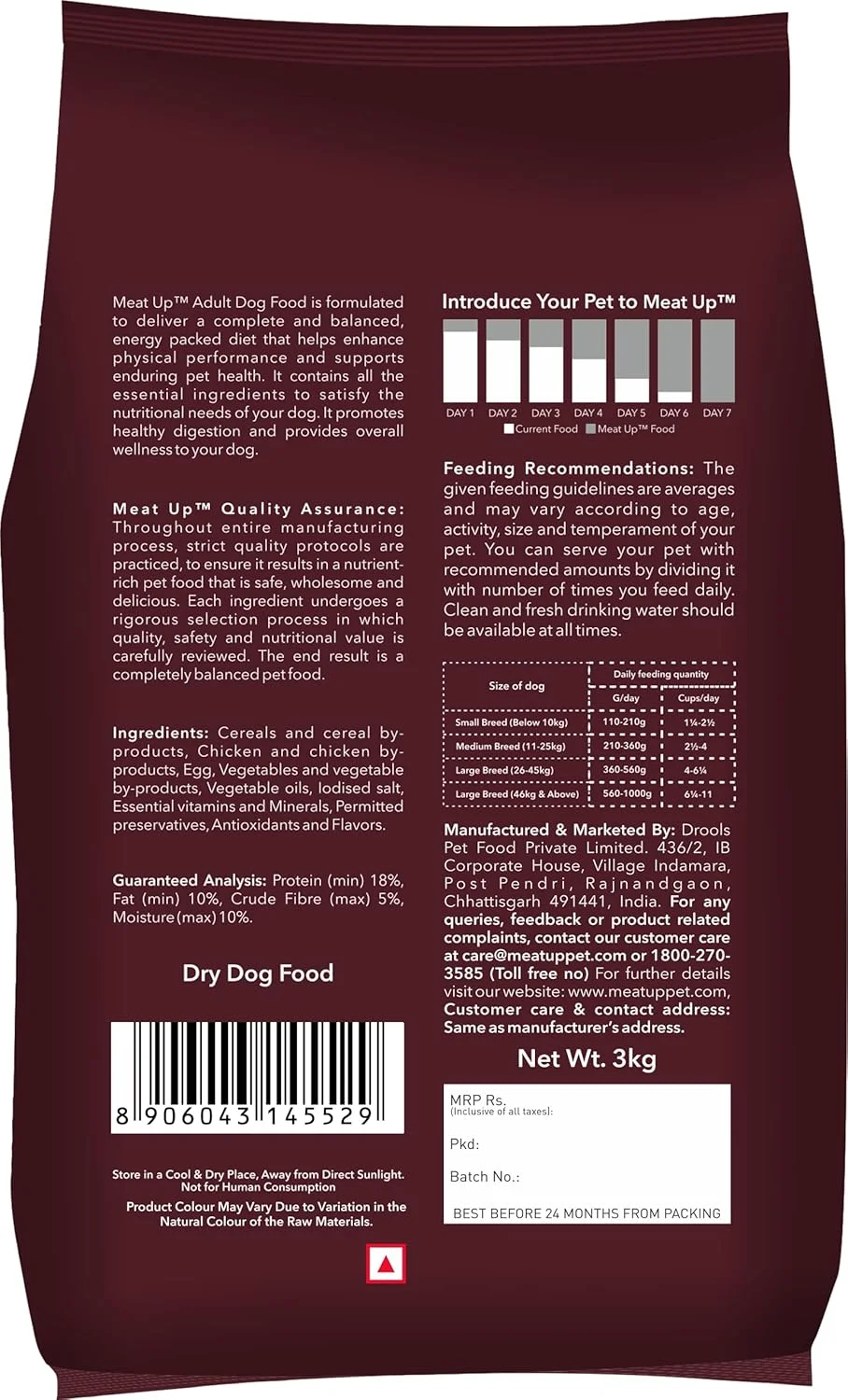 غذای خشک سگ Meat Up، مرغ واقعی، 6 کیلوگرم (2 x 3 کیلوگرم) | پروتئین و فیبر بالا، امگا 3 و 6 برای پوست و موی سالم، استخوان های قوی و سلامت مفاصل، تقویت سیستم ایمنی