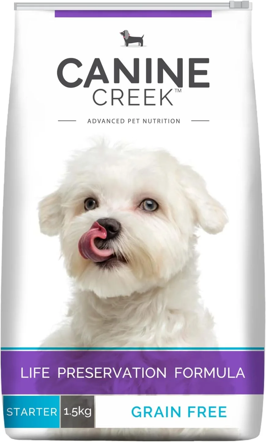 غذای خشک سگ استارتر ممتاز Canine Creek، مرغ واقعی، 1.5 کیلوگرم | 100% بدون غلات، DHA برای رشد مغز، 7 آنتی اکسیدان برای ایمنی، استحکام مفاصل و استخوان | برای از شیر گرفتن توله سگ ها و مادران