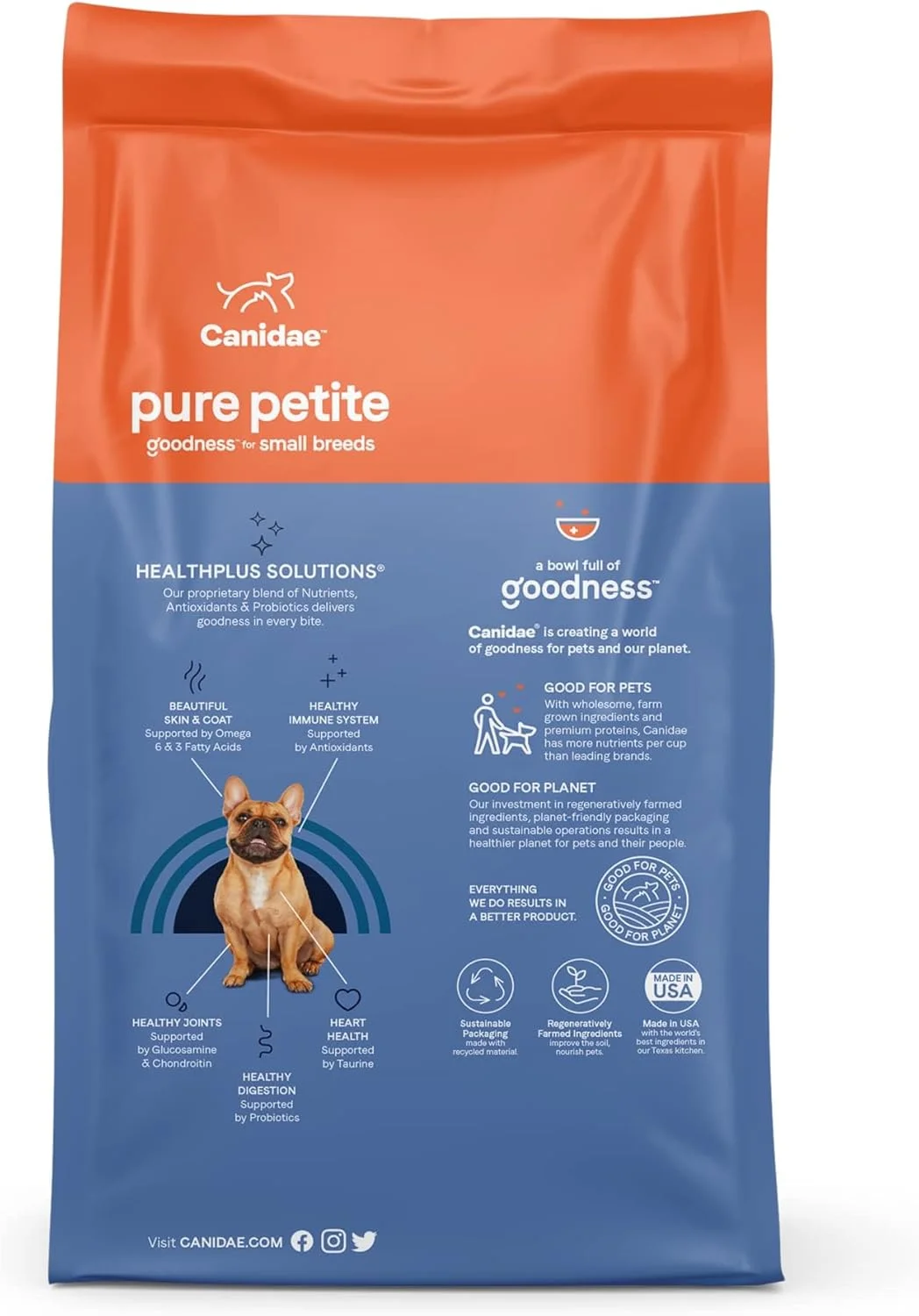 غذای خشک سگ نژاد کوچک Canidae PURE Petite با طعم بره، با مواد اولیه محدود و با کیفیت، پوشش داده شده با بره خام خشک شده، بدون غلات، 1.8 کیلوگرم
