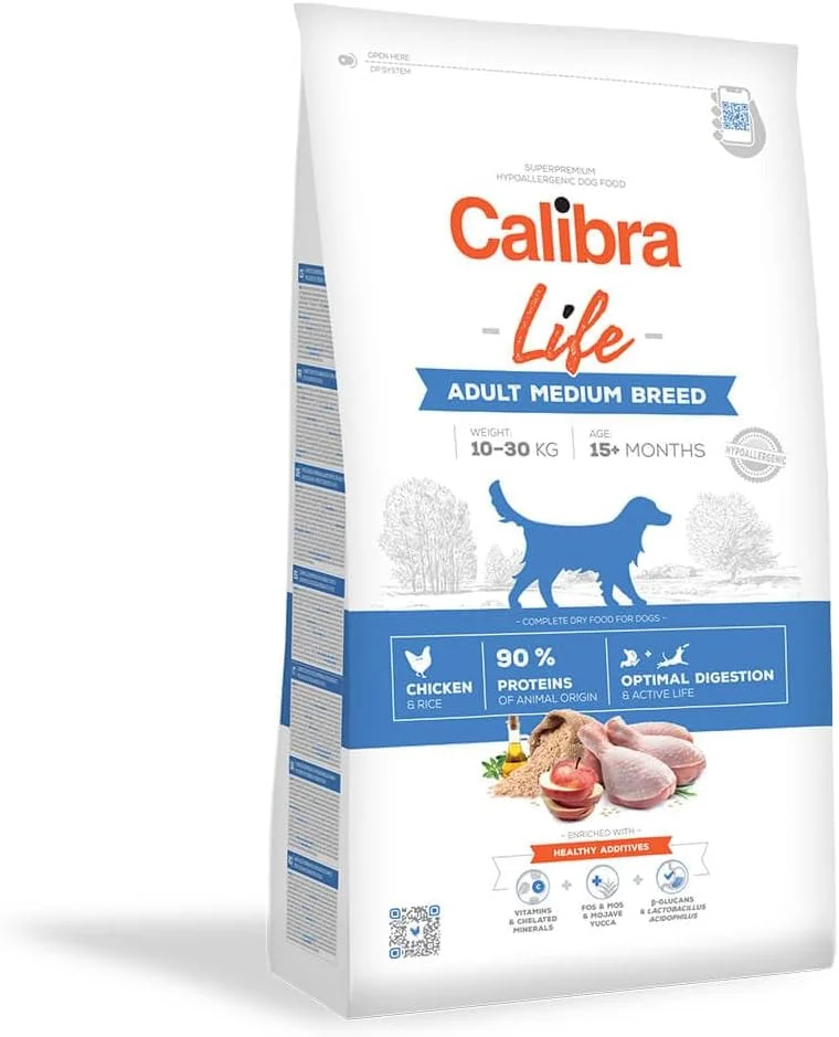 غذای خشک سگ بالغ نژاد متوسط با طعم مرغ کالیبرا لایف 12 کیلوگرمی