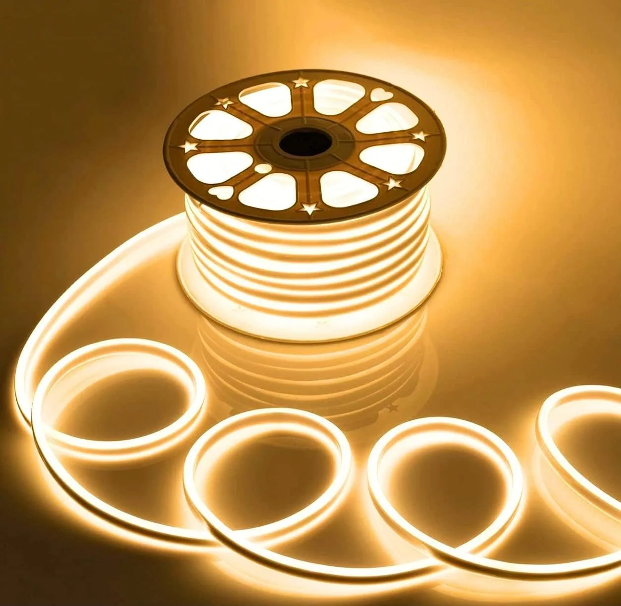 نوار نئون LED با کیفیت عالی YU WELL، ضد آب AC220V 2835 SMD برای نورپردازی منزل، آشپزخانه، تخت، دکوراسیون انعطاف پذیر بیرونی با کانکتور (نور گرم، 5)