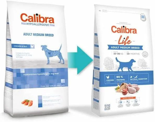 غذای خشک سگ بالغ نژاد متوسط با طعم مرغ کالیبرا لایف 12 کیلوگرمی