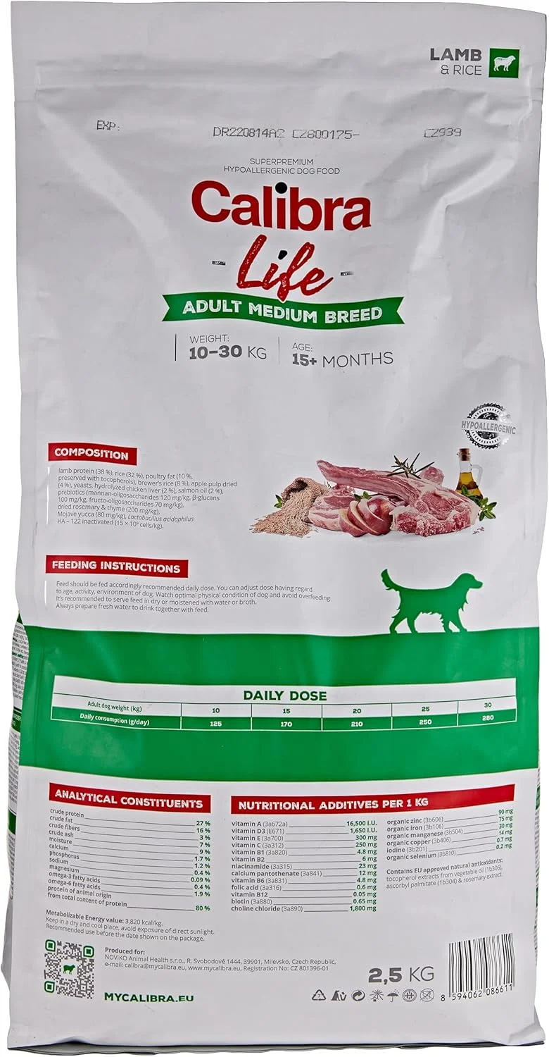 غذای خشک سگ بالغ نژاد متوسط Calibra Life با طعم بره 2.5 کیلوگرمی
