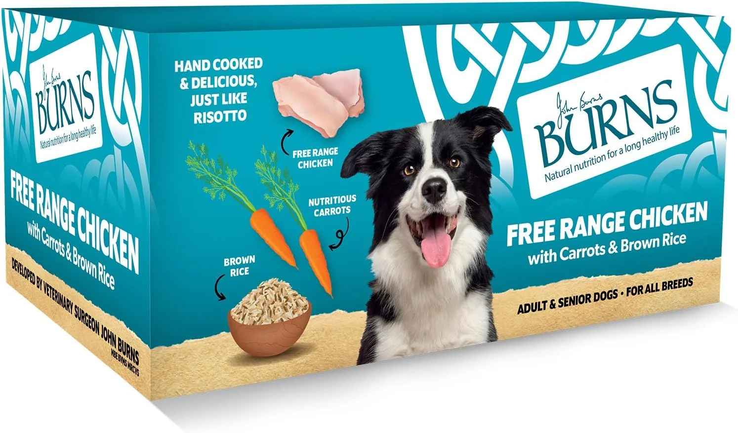 غذای مرطوب سگ با طعم مرغ آزاد، هویج و برنج قهوه ای Burns، 150 گرم