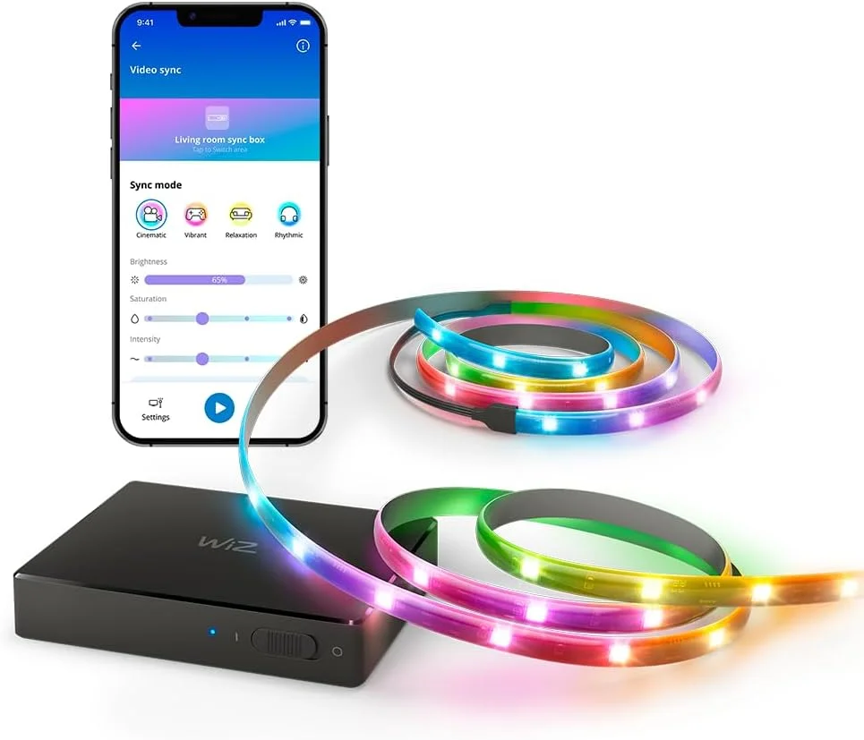 جعبه همگام سازی HDMI وایز با نور پس زمینه تلویزیون - همگام سازی نور با فیلم ها، بازی ها و موسیقی - نوار LED RGBIC برای تلویزیون های 55-65 اینچی - کنترل برنامه - سازگار با گوگل و الکسا