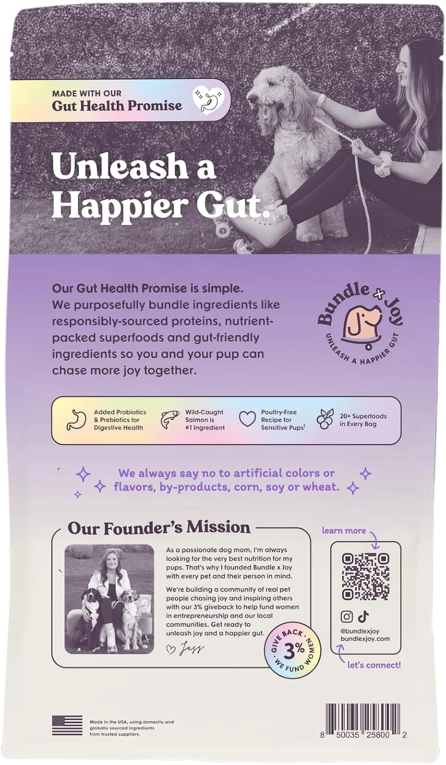 غذای خشک سگ پروبیوتیک Bundle x Joy Vibrant، طعم سالمون، کیسه 18 پوندی، غذای خشک مناسب آلرژی و تقویت کننده روده برای سگ های بالغ، تهیه شده با سالمون صید شده در طبیعت، حاوی 20 نوع سوپرفود گیاهی، بدون غلات و مرغ