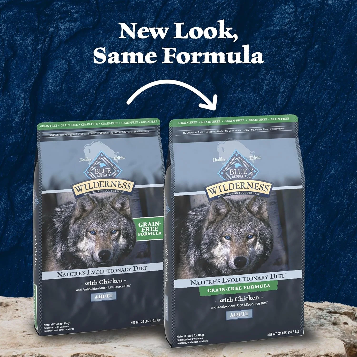 غذای خشک سگ بالغ با پروتئین بالا Blue Buffalo Wilderness با مرغ واقعی، بدون غلات، ساخت ایالات متحده آمریکا با مواد طبیعی، مرغ، کیسه 24 پوندی