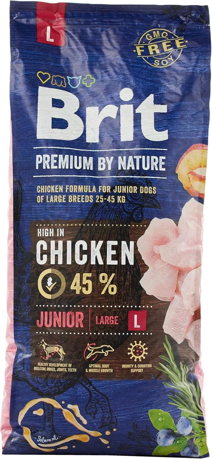 غذای خشک سگ نژاد بزرگ بریت کر پرمیوم جونیور با طعم مرغ 15 کیلوگرمی