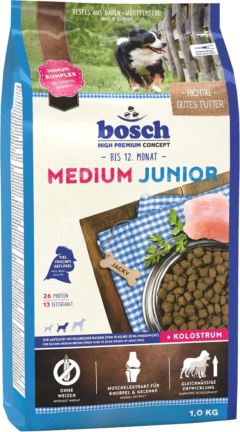 غذای خشک سگ نژاد متوسط جوان بوش Pet Food HPC Medium Junior برای پرورش نژادهای سایز متوسط، 15.50 کیلوگرم