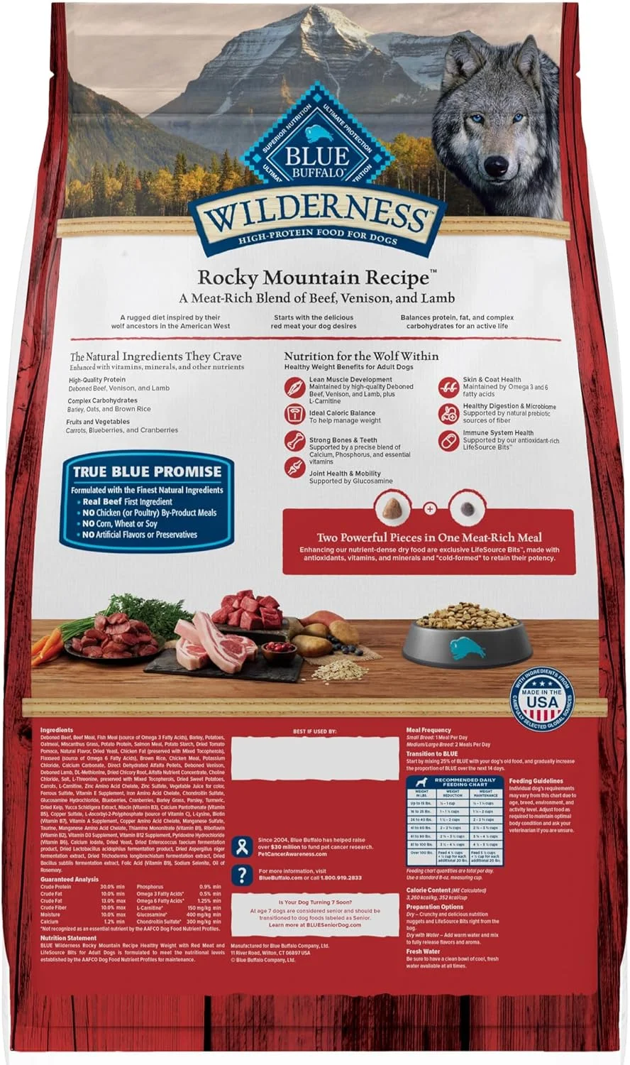 غذای خشک سگ بالغ با پروتئین بالا بلو بوفالو Wilderness، دستور پخت Rocky Mountain، گوشت قرمز، کیسه 28 پوندی