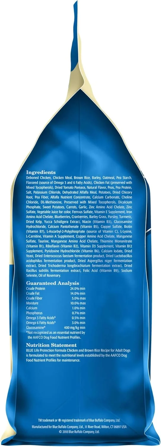 غذای خشک سگ بالغ بلو بوفالو فرمول محافظت از زندگی – غذای خشک طبیعی سگ برای سگ های بالغ – مرغ و برنج قهوه ای – کیسه