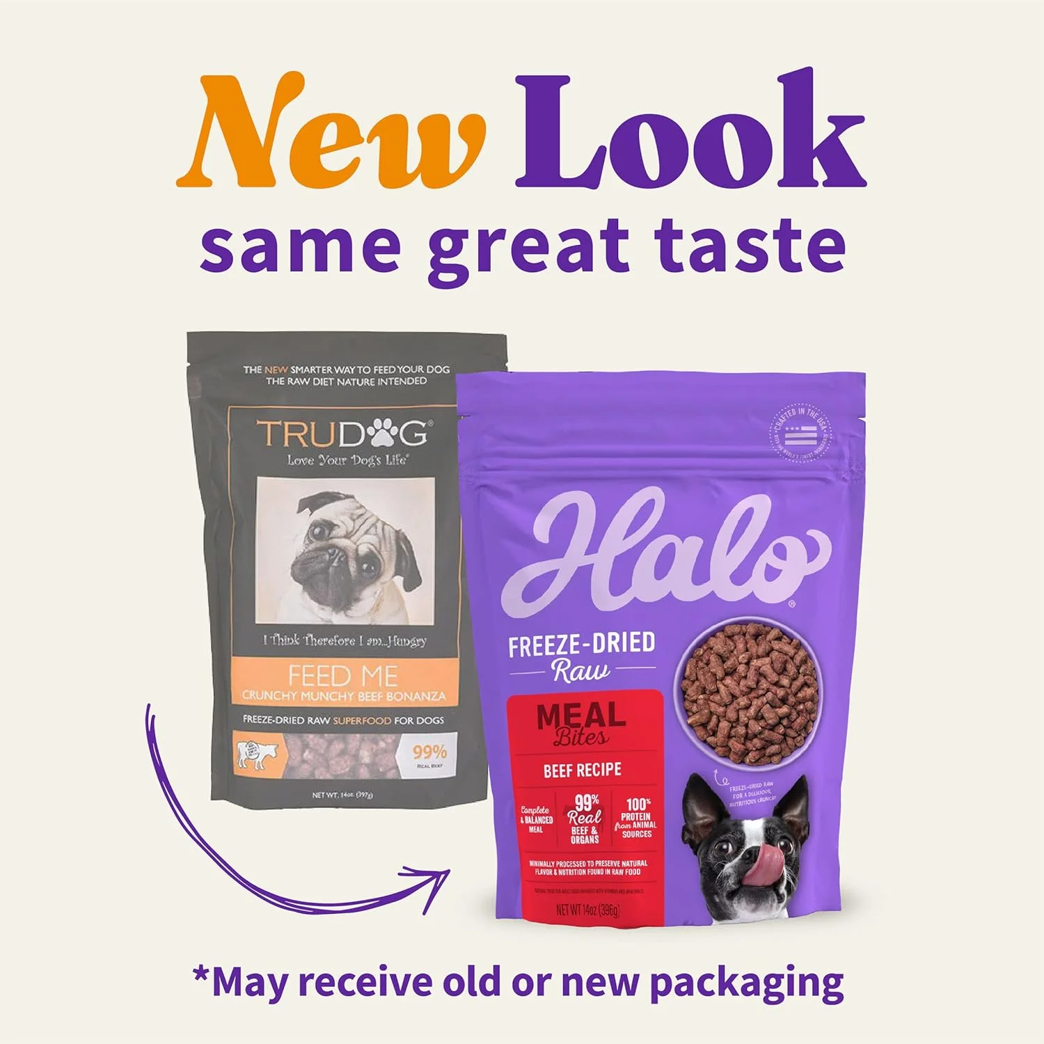 غذای سگ خام خشک شده Halo Meal Bites، دستور پخت گوشت گاو، کیسه غذای سگ با گوشت واقعی، دستور پخت بزرگسالان، کیسه 14 اونسی