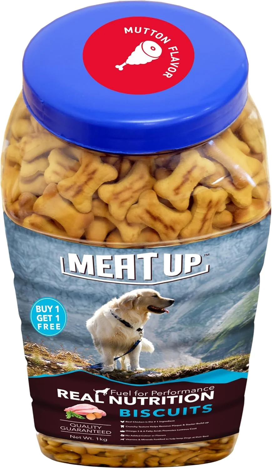 بیسکویت سگ Meat Up، گوشت گوسفند، 2 کیلوگرم (2 بسته 1 کیلوگرمی) | جلوگیری از ایجاد جرم دندان، بدون رنگ مصنوعی، پوست و موی سالم، ایده آل برای آموزش و پاداش | برای توله سگ و سگ بالغ