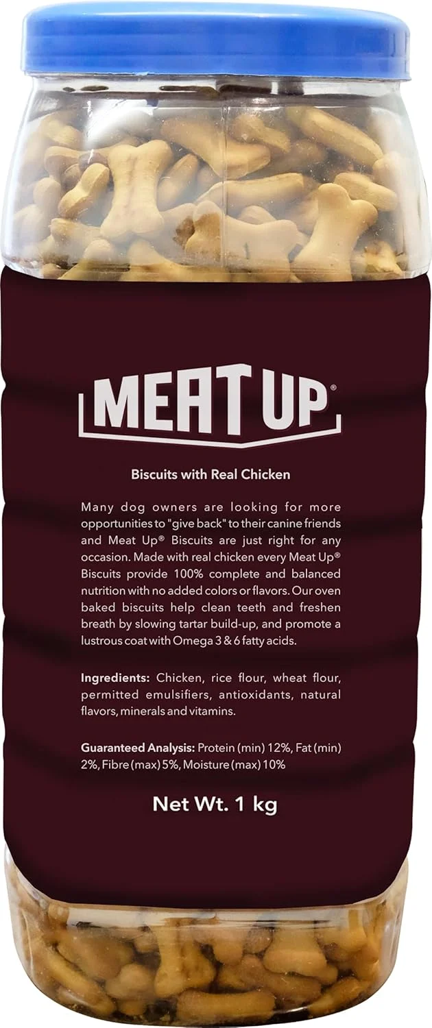 بیسکویت سگ Meat Up، گوشت گوسفند، 2 کیلوگرم (2 بسته 1 کیلوگرمی) | جلوگیری از ایجاد جرم دندان، بدون رنگ مصنوعی، پوست و موی سالم، ایده آل برای آموزش و پاداش | برای توله سگ و سگ بالغ