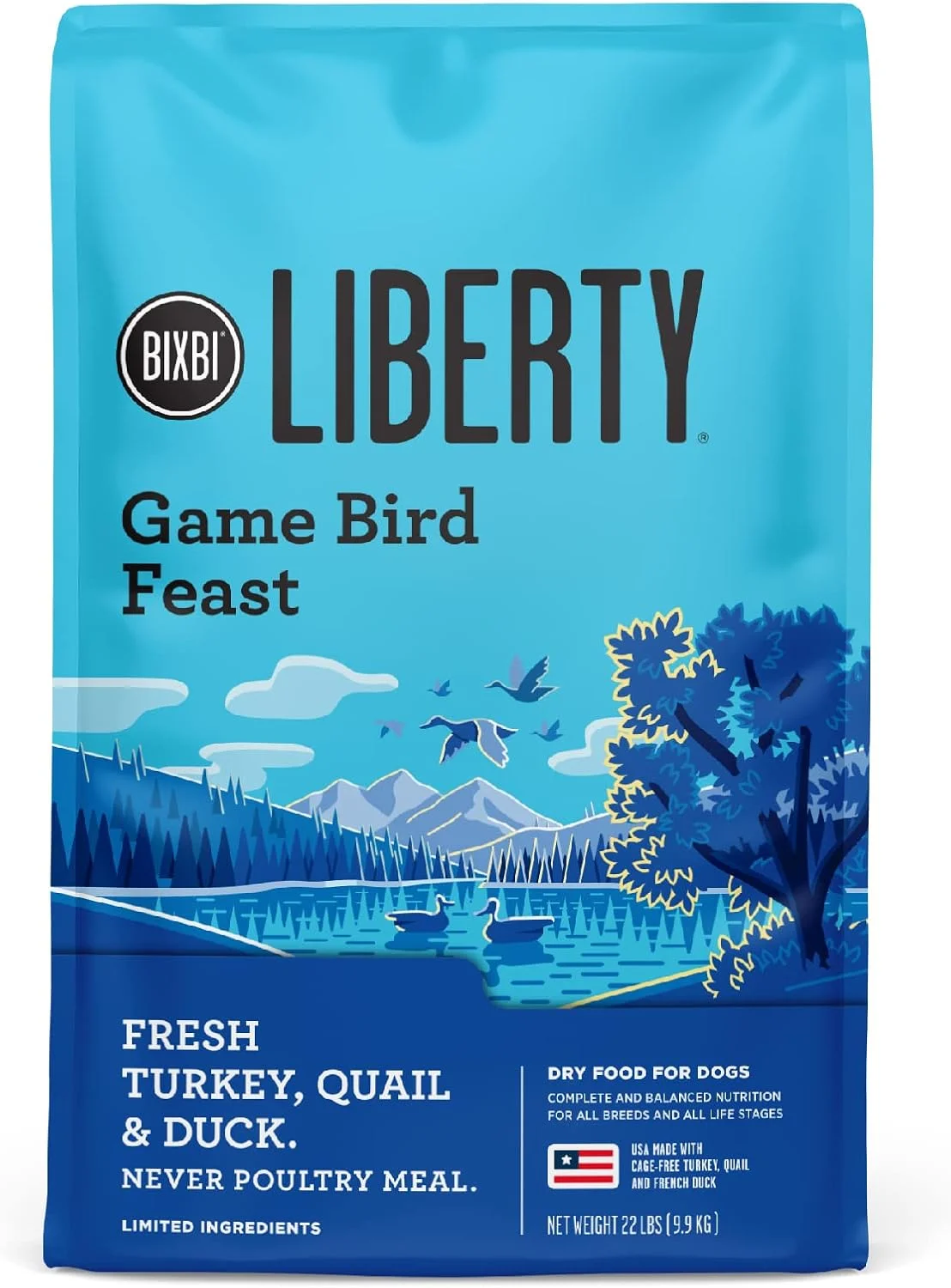 غذای خشک سگ BIXBI Liberty Grain Friendly، دستور پخت جشن پرندگان شکاری، 22 پوند - گوشت تازه، بدون وعده غذایی گوشت، بدون مواد پرکننده - به آرامی بخارپز و پخته شده - بدون سویا، ذرت، برنج یا گندم برای هضم آسان - ساخت ایالات متحده آمریکا