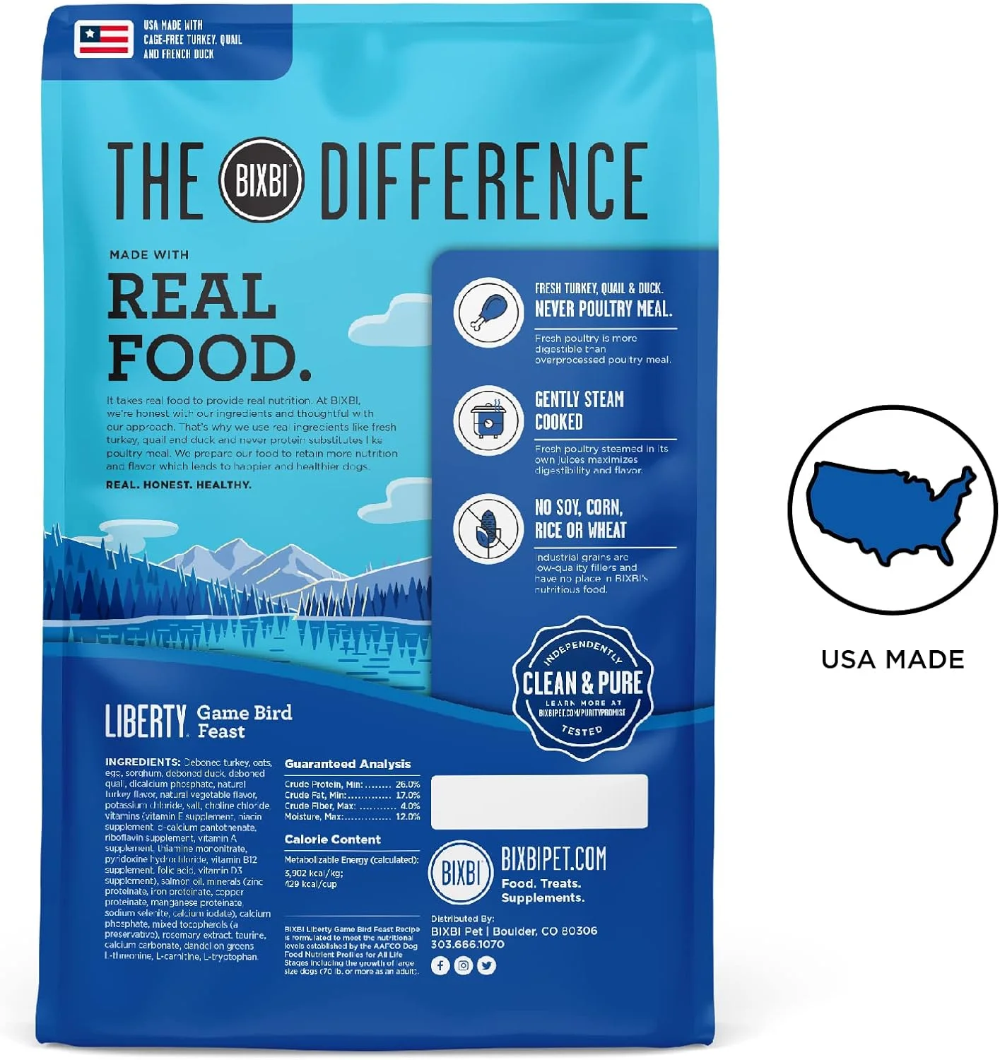غذای خشک سگ BIXBI Liberty Grain Friendly، دستور پخت جشن پرندگان شکاری، 22 پوند - گوشت تازه، بدون وعده غذایی گوشت، بدون مواد پرکننده - به آرامی بخارپز و پخته شده - بدون سویا، ذرت، برنج یا گندم برای هضم آسان - ساخت ایالات متحده آمریکا