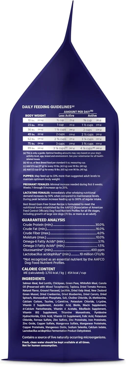 بهترین نژاد دکتر گری، غذای خشک سگ بدون غلات با دستور پخت اقیانوسی، پخته شده آرام در ایالات متحده آمریکا، غذای خشک طبیعی سگ برای همه نژادها و اندازه ها، 4 پوند
