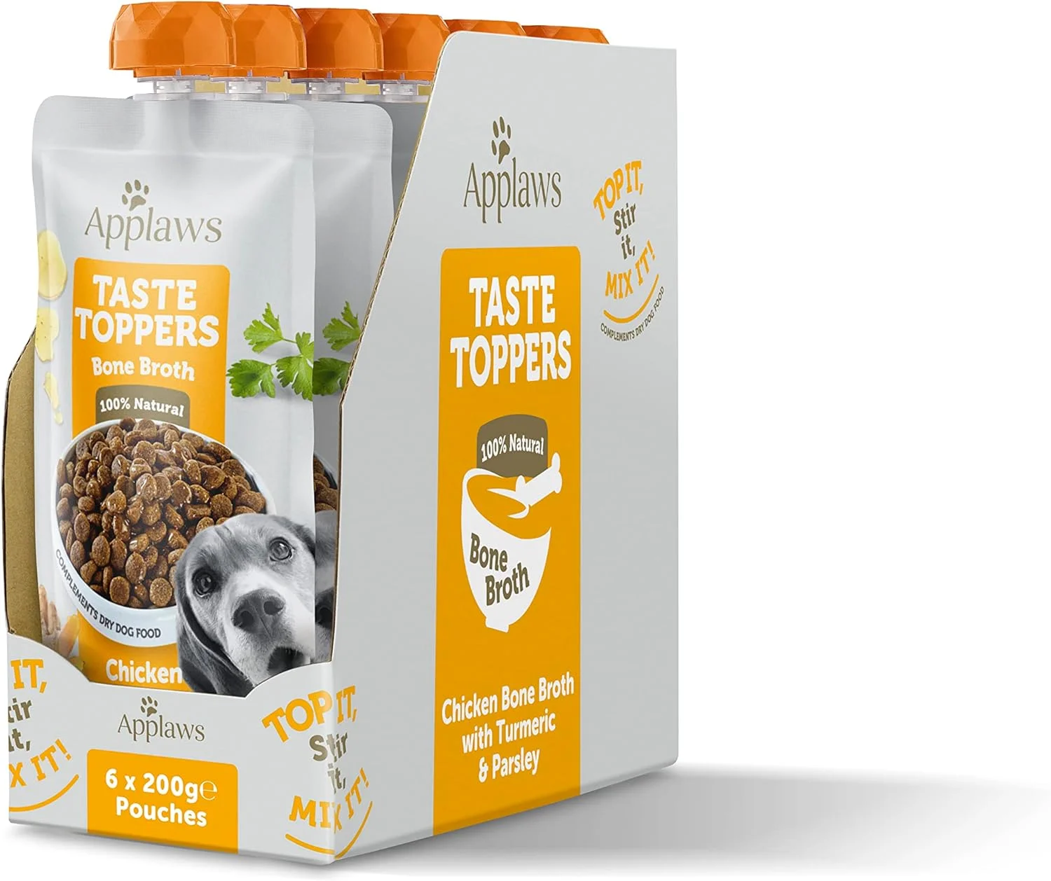 Applaws Taste Toppers 100% Natural Dog Food Topper, Chicken Broth for Dry Dog Food, 6 x 200 g Bags