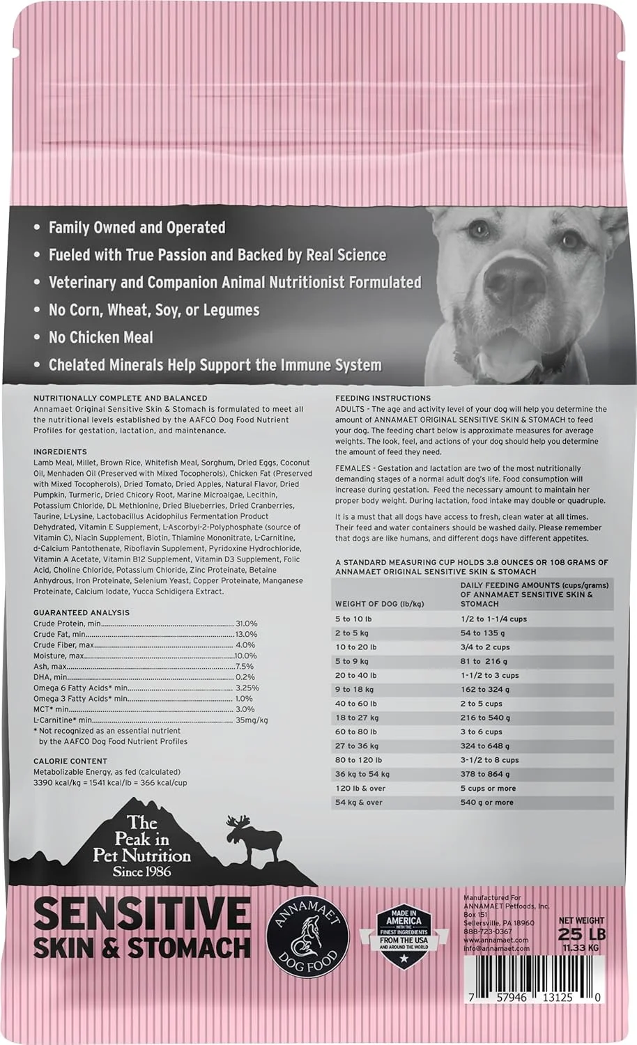 Annamaet Original Sensitive Skin & Stomach Dry Dog Food, (Lamb, Whitefish & Millet), 25-lb Bag