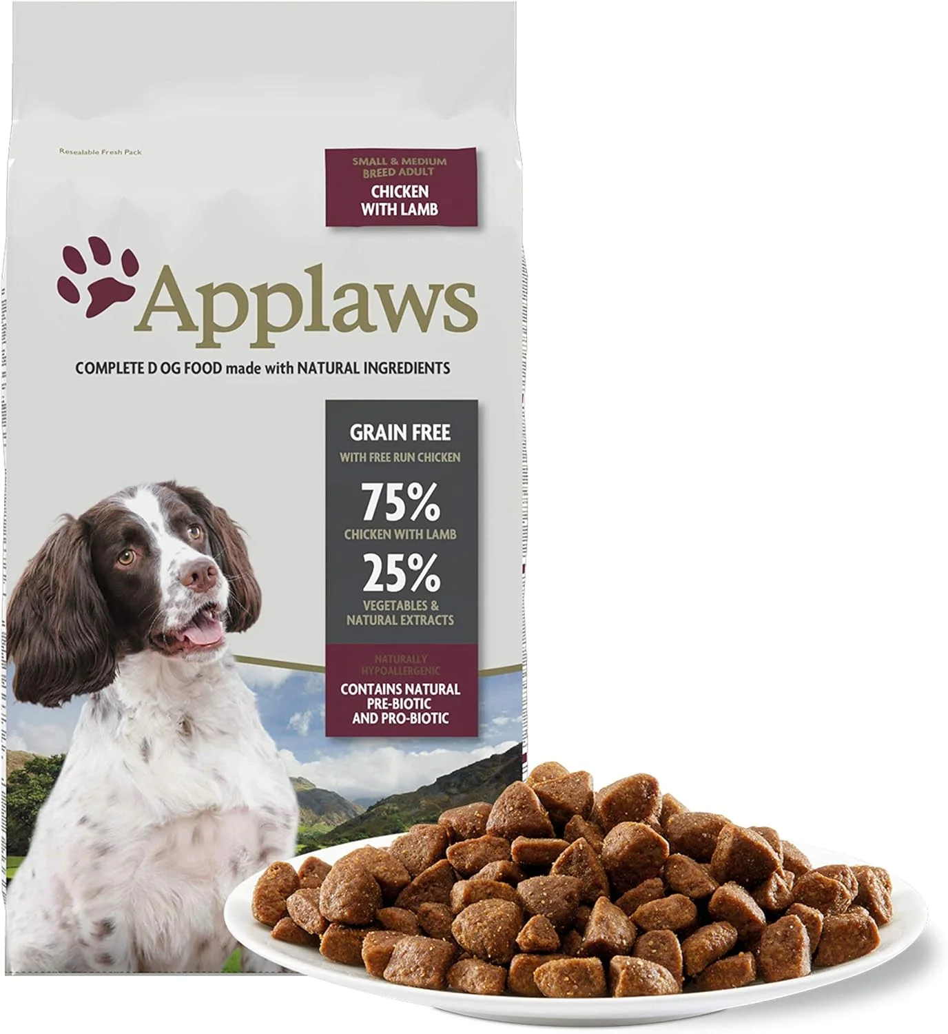 غذای خشک کامل و بدون غلات سگ Applaws برای سگ های متوسط و کوچک، مرغ با گوشت بره، 7.5 کیلوگرم (بسته 1 عددی)