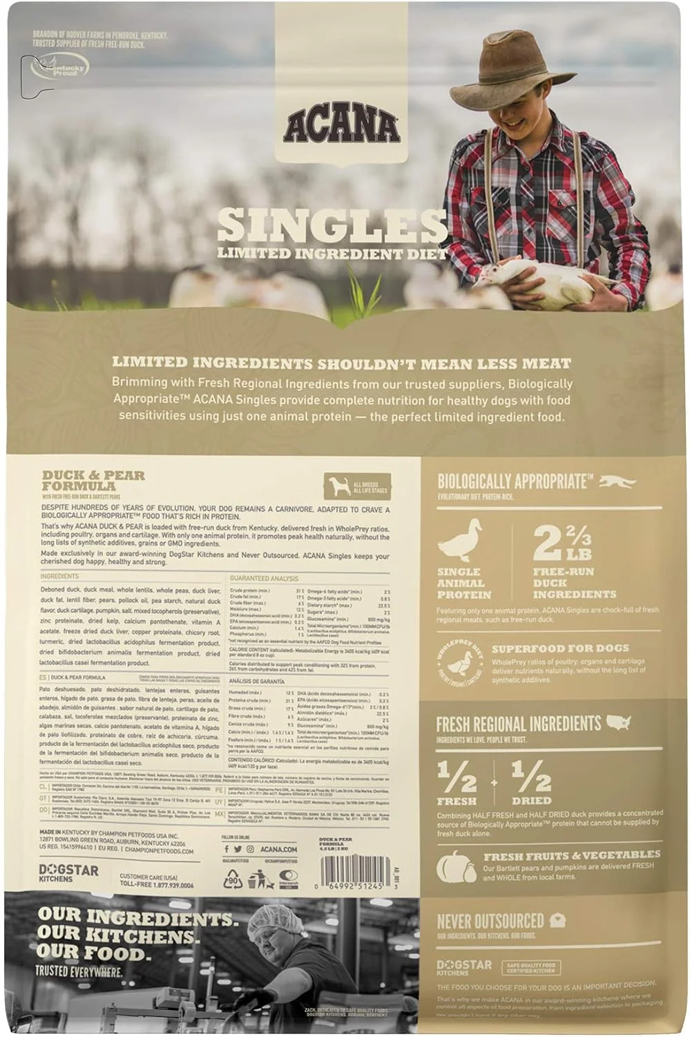 غذای خشک سگ با طعم اردک و گلابی آکانا سینگلز با مواد اولیه محدود - 2 کیلوگرم