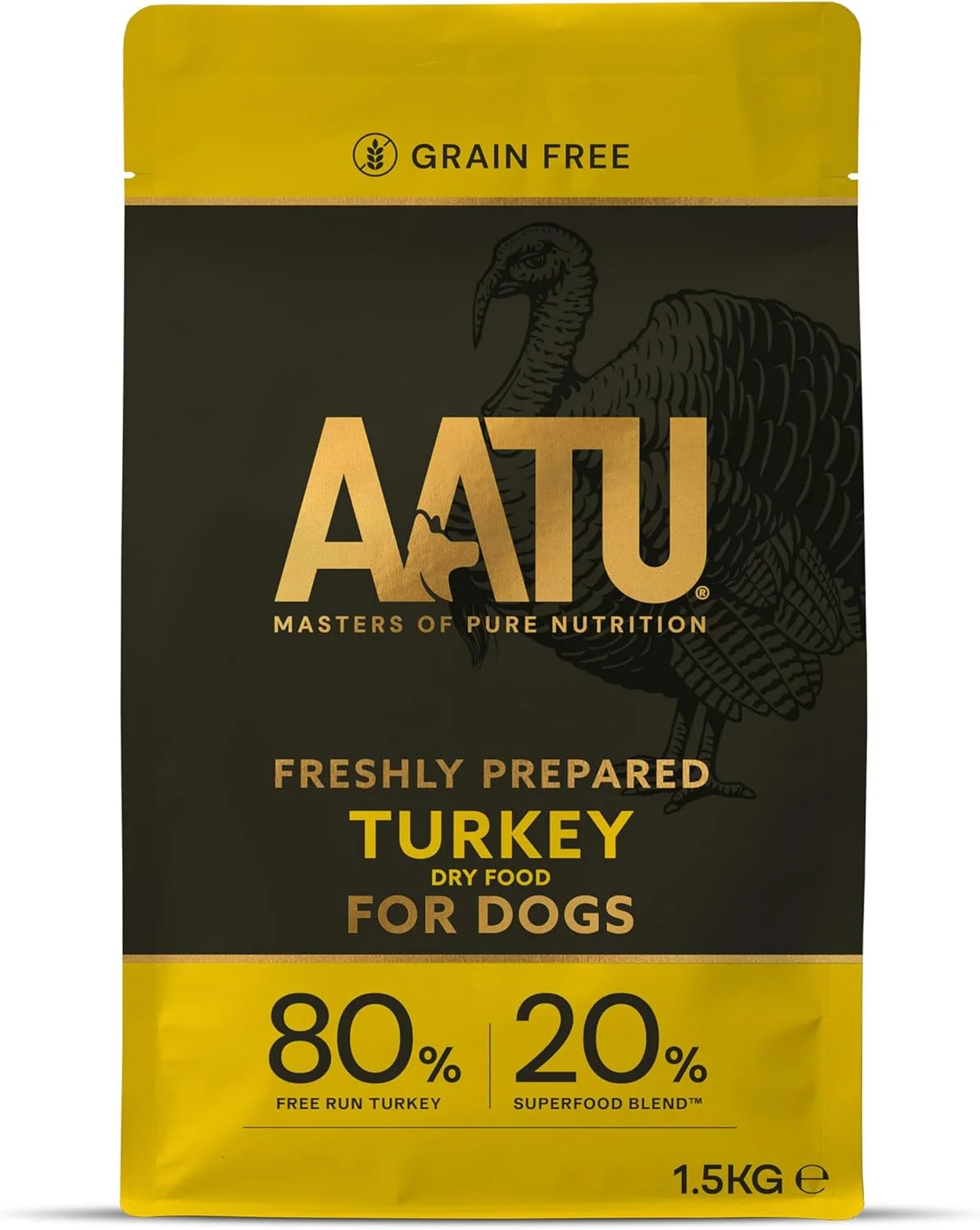 غذای خشک کامل سگ AATU 80/20، بوقلمون 1.5 کیلوگرمی - جایگزین غذای خشک برای تغذیه خام، پروتئین بالا. بدون مواد مضر، بدون پرکننده.