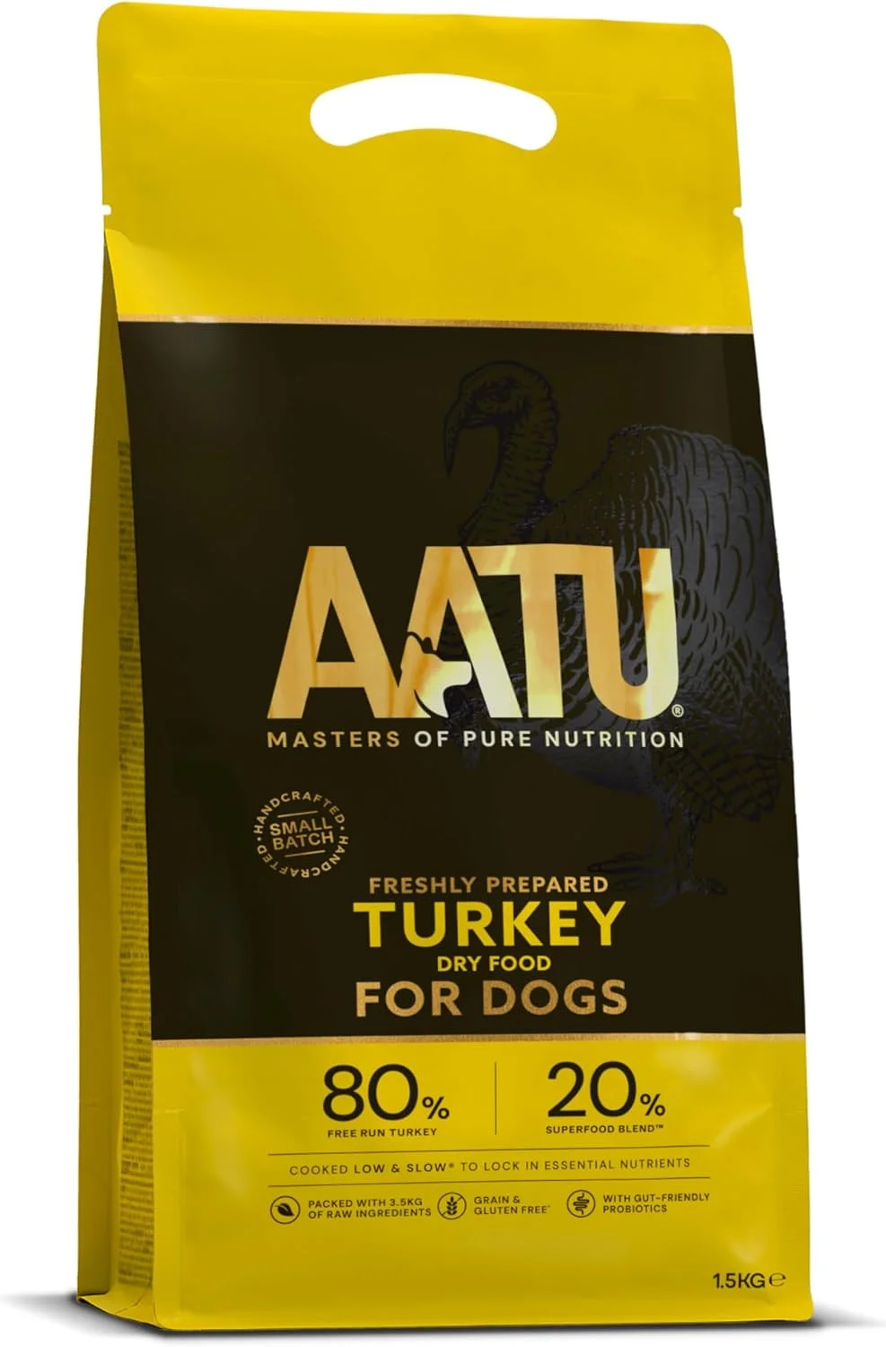 غذای خشک کامل سگ AATU 80/20، بوقلمون 1.5 کیلوگرمی - جایگزین غذای خشک برای تغذیه خام، پروتئین بالا. بدون مواد مضر، بدون پرکننده.