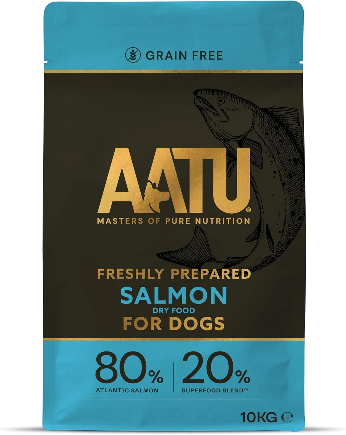 غذای خشک کامل سگ AATU 80/20، سالمون 10 کیلوگرمی - جایگزین غذای خشک برای تغذیه خام، پروتئین بالا. بدون مواد مضر، بدون پرکننده.