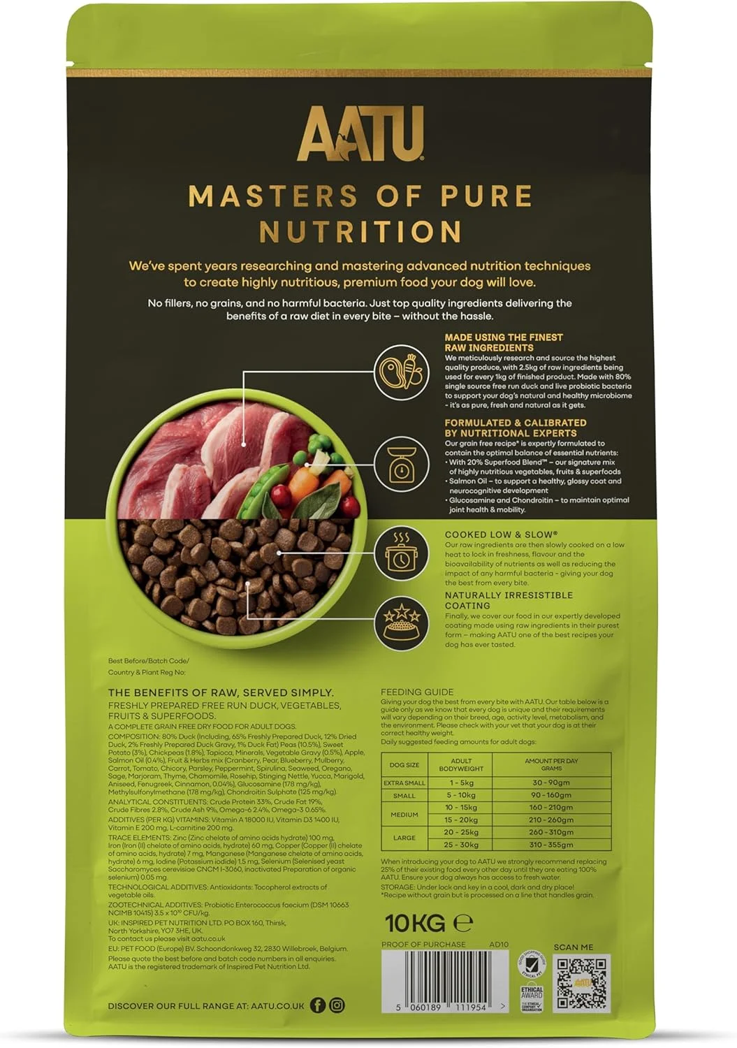 غذای خشک کامل سگ AATU 80/20، اردک 10 کیلوگرمی - جایگزین غذای خشک برای تغذیه خام، پروتئین بالا. بدون مواد مضر، بدون مواد افزودنی.