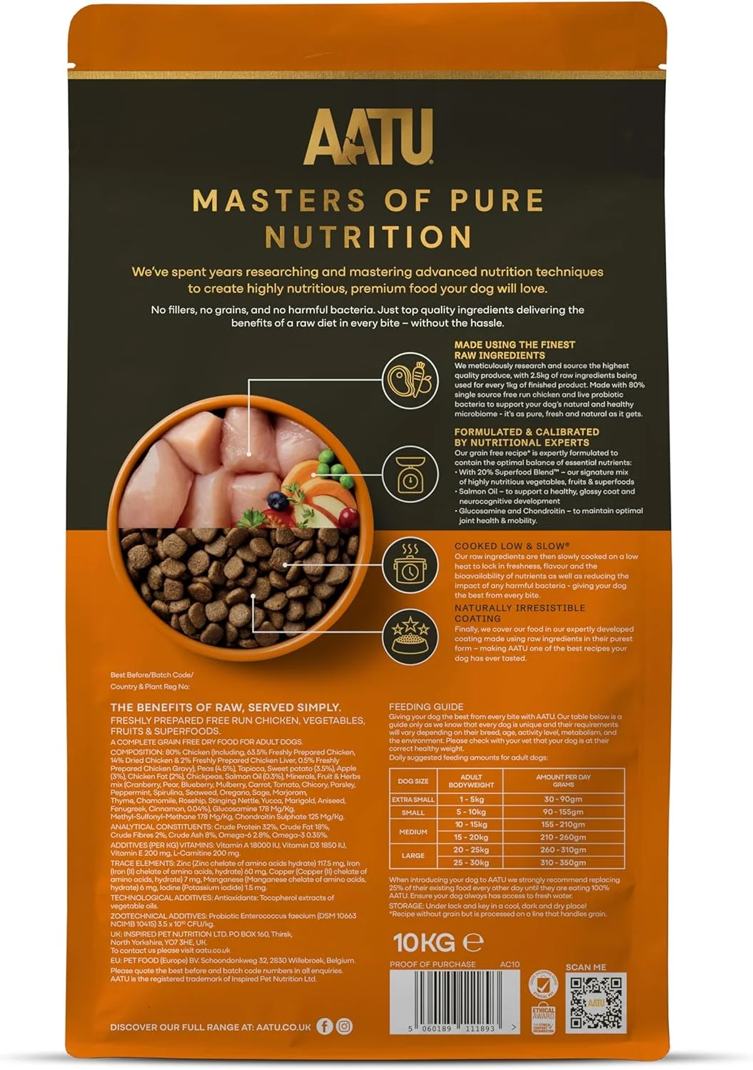 غذای خشک کامل سگ AATU 80/20، مرغ 10 کیلوگرمی - جایگزین غذای خشک برای تغذیه خام، پروتئین بالا. بدون مواد مضر، بدون مواد افزودنی.