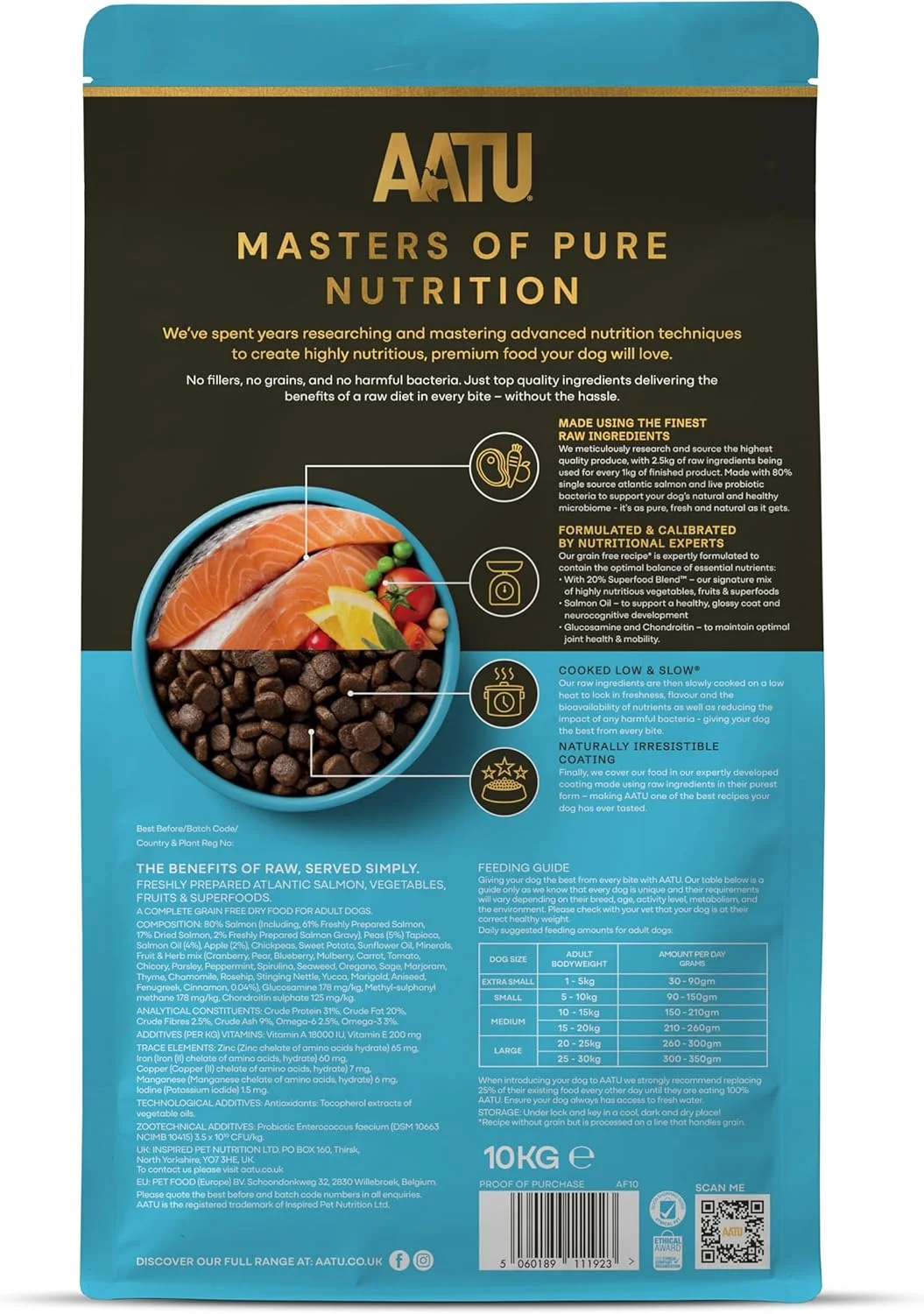 غذای خشک کامل سگ AATU 80/20، سالمون 10 کیلوگرمی - جایگزین غذای خشک برای تغذیه خام، پروتئین بالا. بدون مواد مضر، بدون پرکننده.