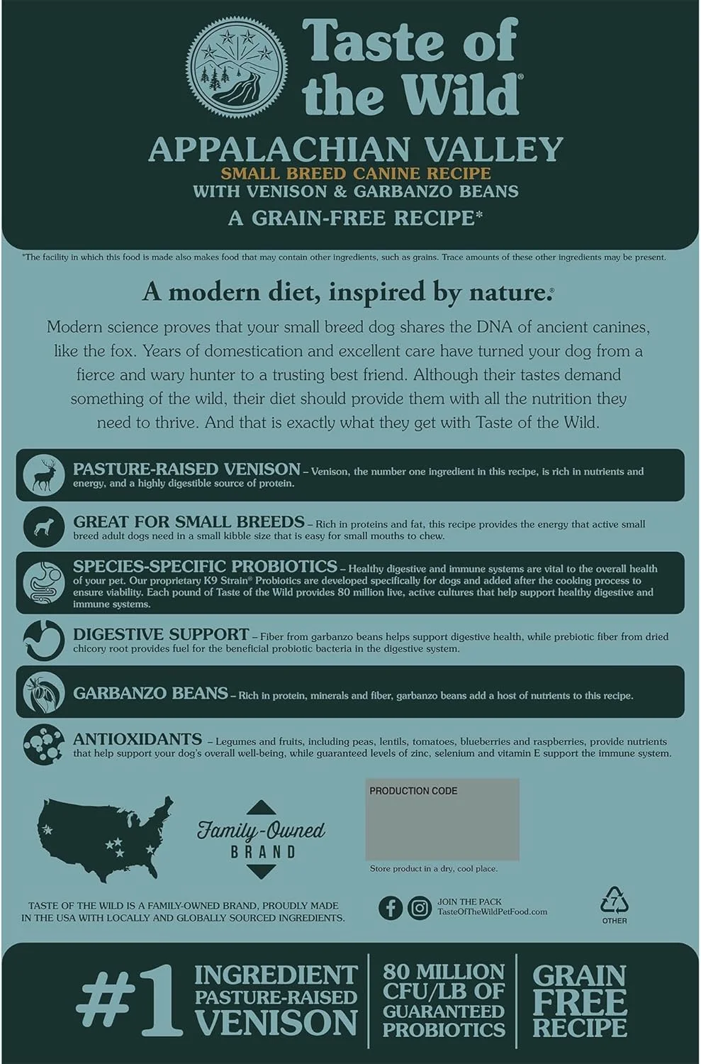 (6.4 کیلوگرم) - غذای خشک سگ با پروتئین بالا و بدون غلات Taste Of The Wild Appalachian Valley مناسب نژادهای کوچک - گوشت گوزن