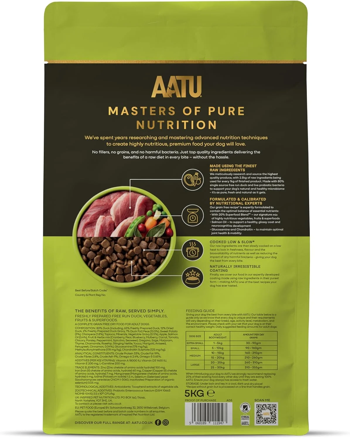 غذای خشک کامل سگ AATU 80/20، اردک 5 کیلوگرمی - جایگزین غذای خشک برای تغذیه خام، پروتئین بالا. بدون مواد مضر، بدون پرکننده.