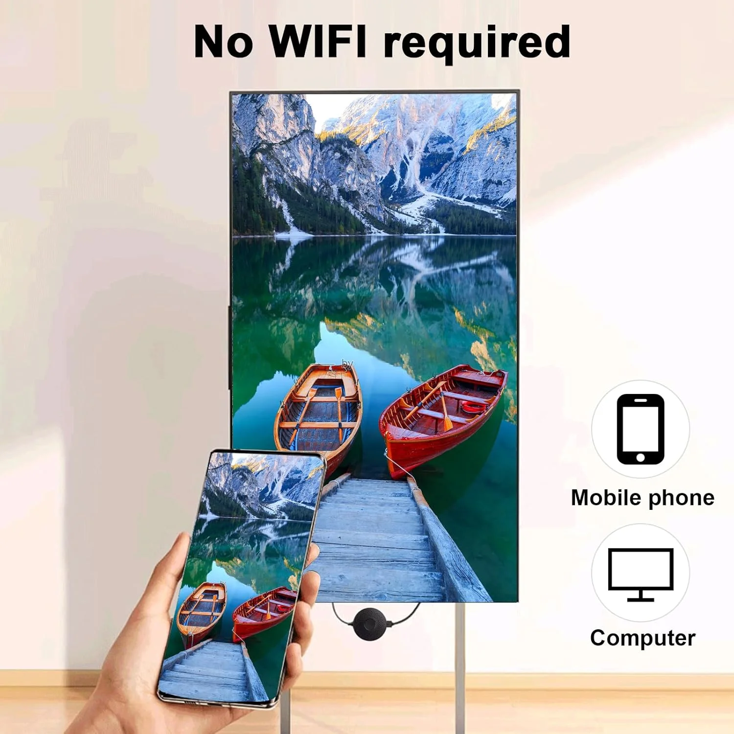 دستگاه پخش صفحه نمایش بی سیم docooler A30 برای تلفن همراه، فرستنده همزمان برای صفحه نمایش صوتی/تصویری 4K HD، حداکثر پشتیبانی از DLNA Casting/TV Casting 4K30hz