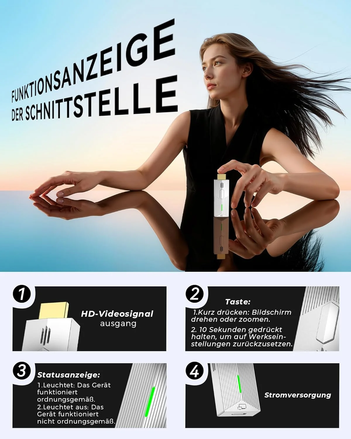 دانگل آداپتور نمایشگر بی سیم HDMI 1080P@60Hz، AirPlay/Miracast 5GHz برای تلویزیون/پروژکتور (سازگار با تلفن هوشمند، تبلت، PC/Mac)