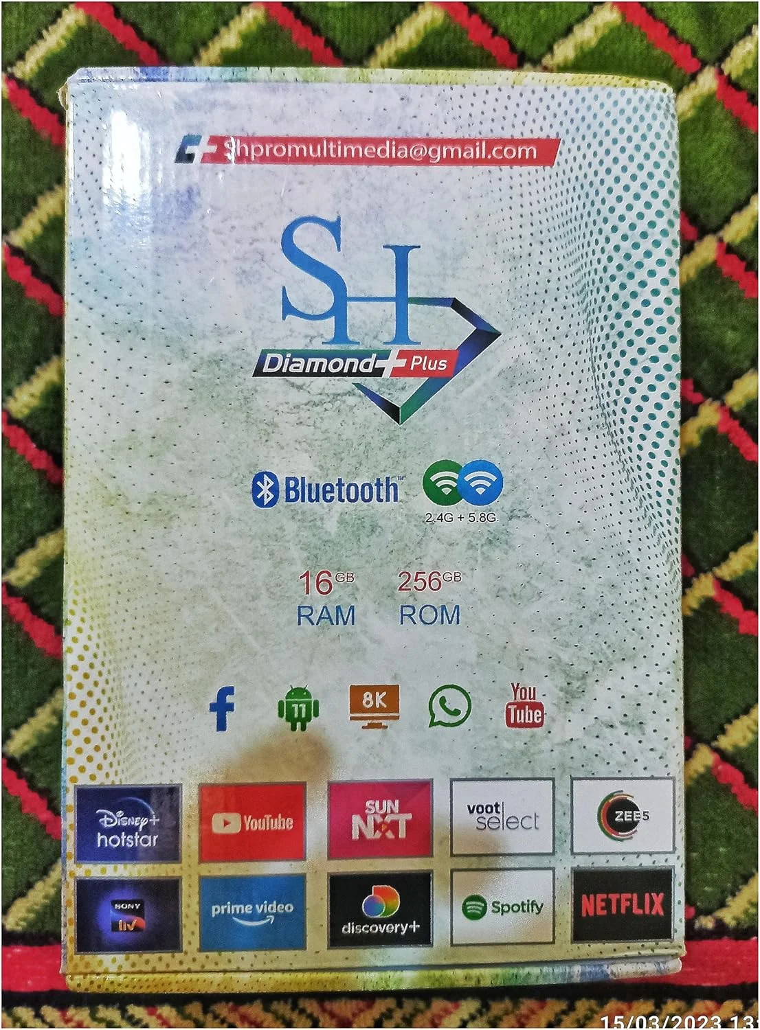 اندروید باکس SH Diamond Plus، ۱۶ گیگابایت رم، ۲۵۶ گیگابایت حافظه داخلی، بلوتوث 2.4G/5.8G، پشتیبانی از 8K، یوتیوب، نتفلیکس و سایر+