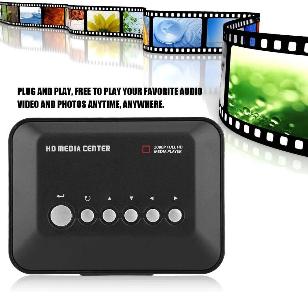 پخش کننده رسانه دیجیتال کوچک، پخش کننده صوتی دیجیتال 1080P HDMI با کنترل از راه دور، مرکز پخش کننده ویدیویی Full HD برای دستگاه تبلیغاتی خانگی تلویزیون - مشکی (UK)