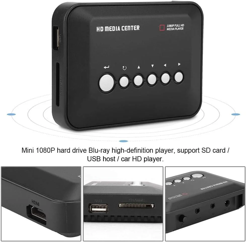 پخش کننده رسانه دیجیتال کوچک، پخش کننده صوتی دیجیتال 1080P HDMI با کنترل از راه دور، مرکز پخش کننده ویدیویی Full HD برای دستگاه تبلیغاتی خانگی تلویزیون - مشکی (UK)