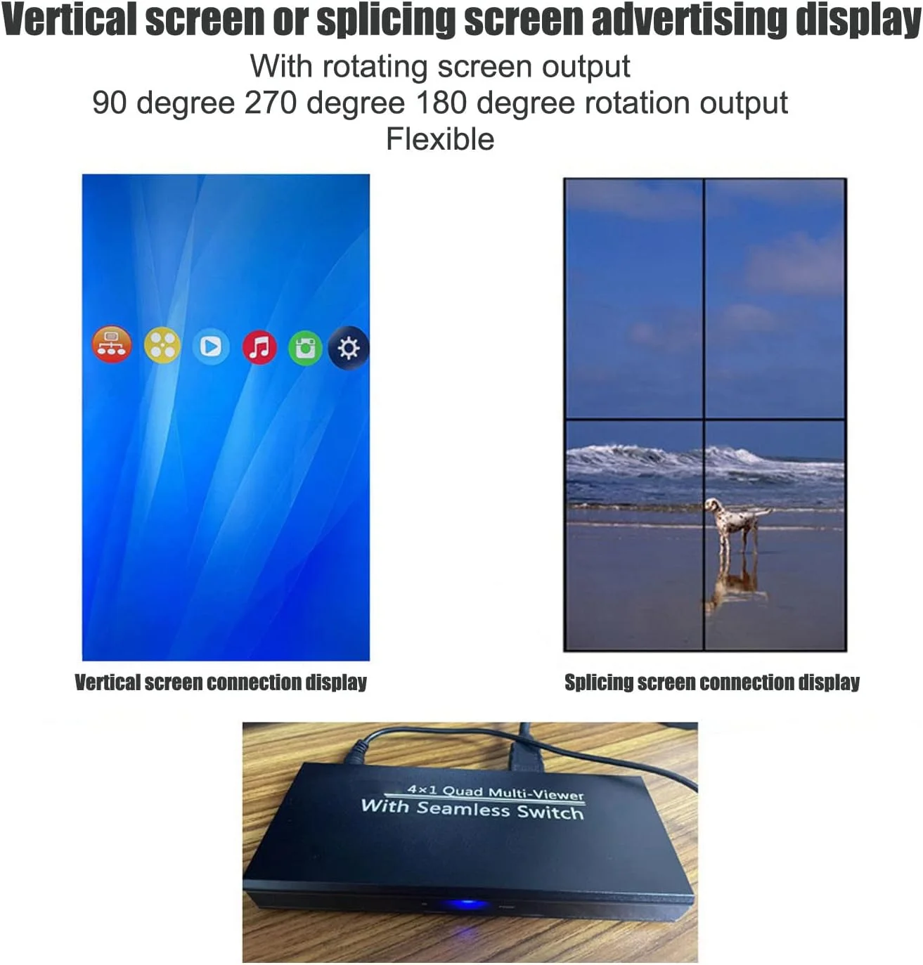 پخش کننده رسانه دیجیتال 4K Ultra HD با خروجی 4 طرفه، حلقه خودکار، پشتیبانی از 4K، پخش کننده رسانه کارت حافظه دیسک U برای درایوهای USB و کارت های SD، پخش ویدیوهای 4K UHD 60fps، HDMI و AV آنالوگ، (UK)