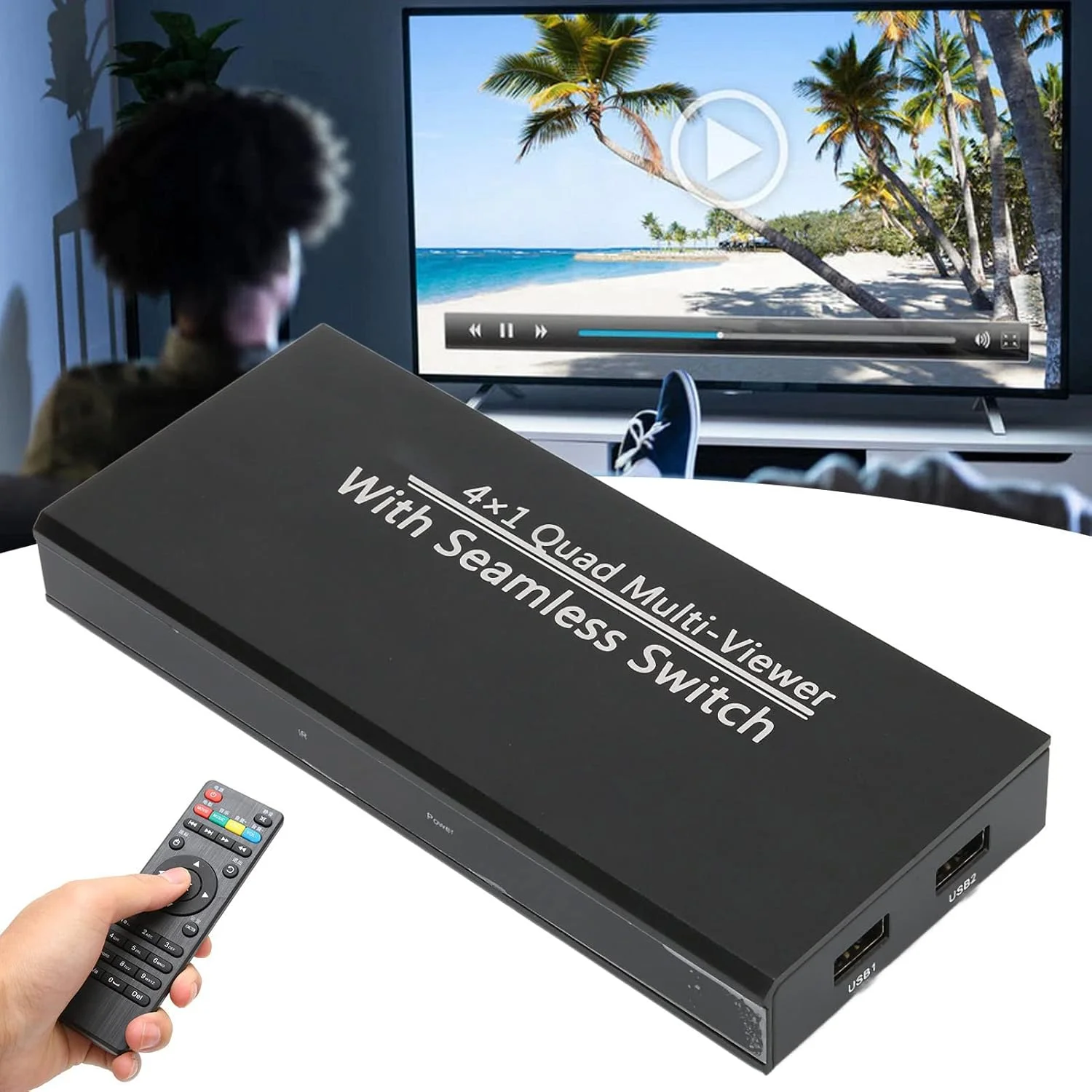 پخش کننده رسانه دیجیتال 4K Ultra HD با خروجی 4 طرفه، حلقه خودکار، پشتیبانی از 4K، پخش کننده رسانه کارت حافظه دیسک U برای درایوهای USB و کارت های SD، پخش ویدیوهای 4K UHD 60fps، HDMI و AV آنالوگ، (UK)
