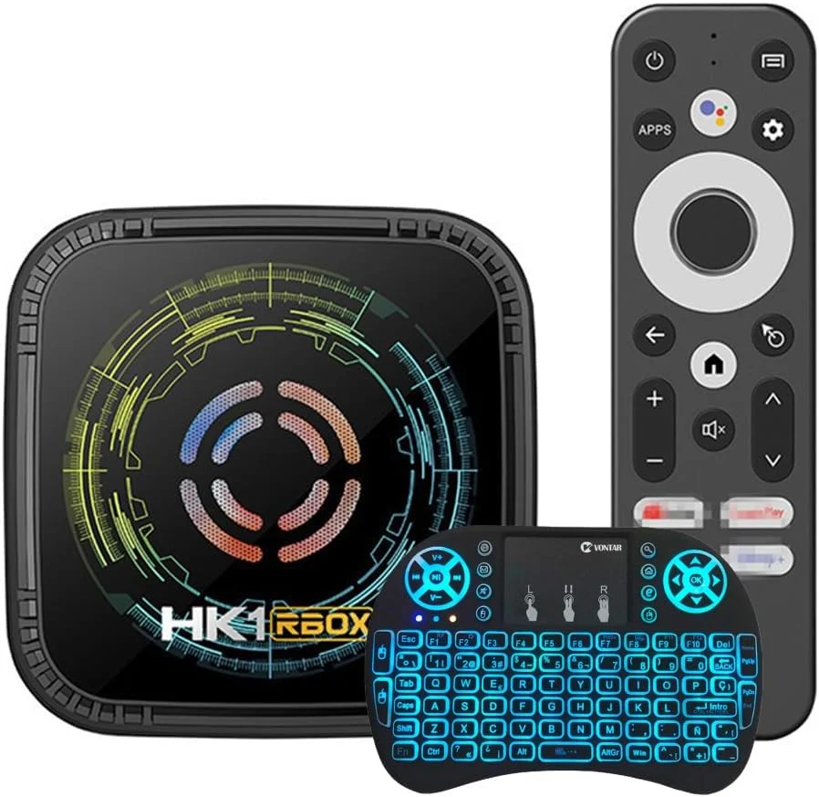 اندروید باکس تلویزیون CHROX 14.0، پردازنده چهار هسته ای HK1 H8X H728 با پشتیبانی از وای فای دوگانه 2.4G+5G، بلوتوث 4.0، سه بعدی، 4K H.265، USB 3.0، LAN 100M Ethernet، همراه با مینی کیبورد بی سیم، 4 گیگابایت + 64 گیگابایت