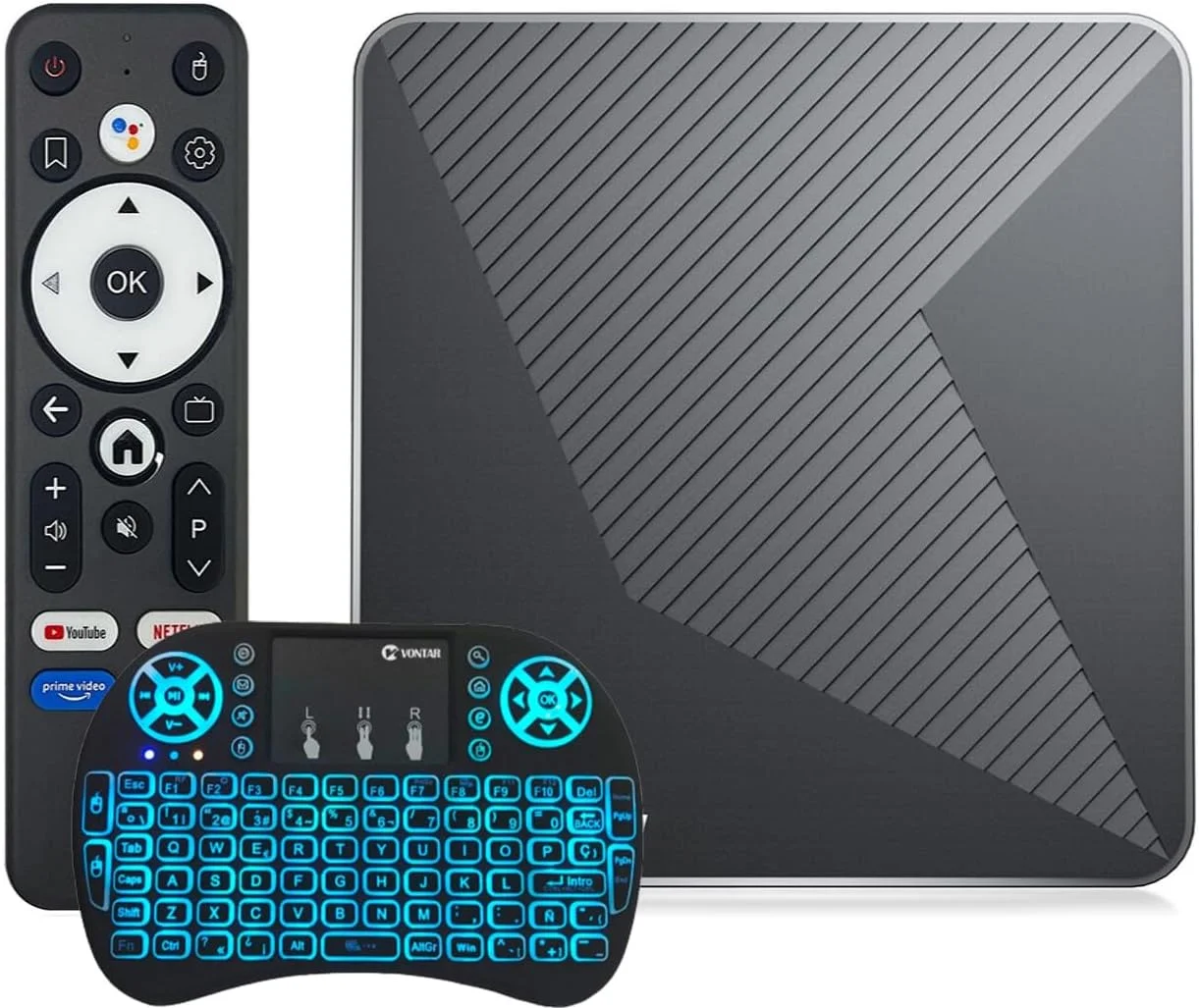 اندروید باکس CHROX با اندروید 14.0، پردازنده چهارهسته‌ای 64 بیتی S905X5M ARM Cortex-A53، پشتیبانی از 8K، وای فای 2.4/5.0 گیگاهرتز، بلوتوث 4.0، اترنت 10/100M، HDMI 2.0 H.265، همراه با مینی کیبورد بی‌سیم، 4 گیگابایت رم + 64 گیگابایت حافظه داخلی