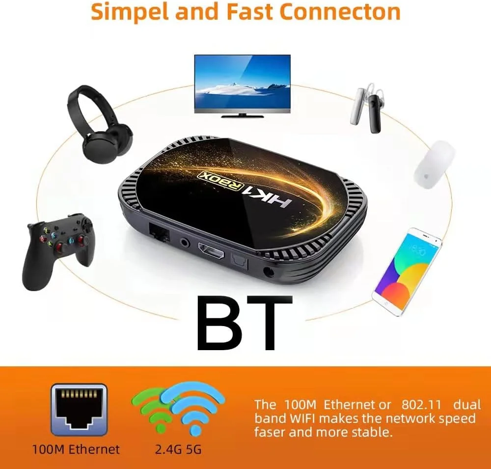 اندروید باکس تلویزیون CHROX 11.0، اندروید باکس 4K/8K، اندروید باکس هوشمند با تراشه S905X4 چهار هسته ای Cortex-A53، وای فای دوگانه 2.4G/5G بلوتوث 4.0 USB 100M اترنت ست تاپ باکس، 4 گیگابایت + 32 گیگابایت