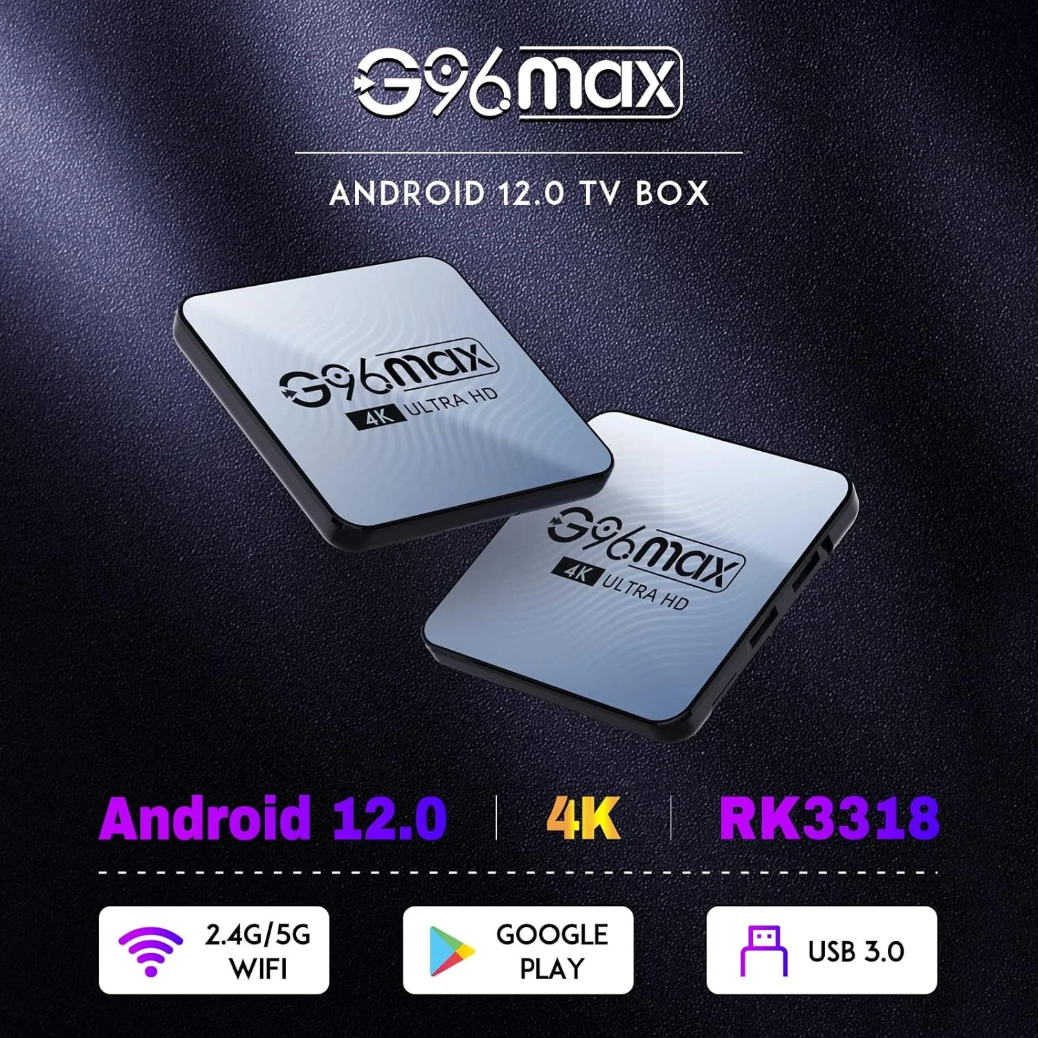 اندروید باکس CHROX مدل TV Box Android 12.0, G96max با ۴ گیگابایت رم و ۱۲۸ گیگابایت حافظه داخلی، RK3318 BT5.0، ست تاپ باکس هوشمند USB 2.0 Ultra HD 4K/6K HLG Mode HDR10+، وای فای دو بانده 2.4 و 5.8 گیگاهرتز به همراه مینی کیبورد بی سیم، 4GB+128gb