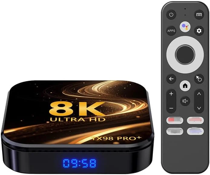 اندروید باکس CHROX مدل Android TV Box 13.0، تی وی باکس اندرویدی TX98 PRO با ۴ گیگابایت رم و ۶۴ گیگابایت رام، پردازنده ۴ هسته‌ای RK3528، پشتیبانی از وای‌فای دوگانه 2.4/5.8 گیگاهرتز، باکس هوشمند اندرویدی 4K/8K H.264 HD، 2gb+16gb