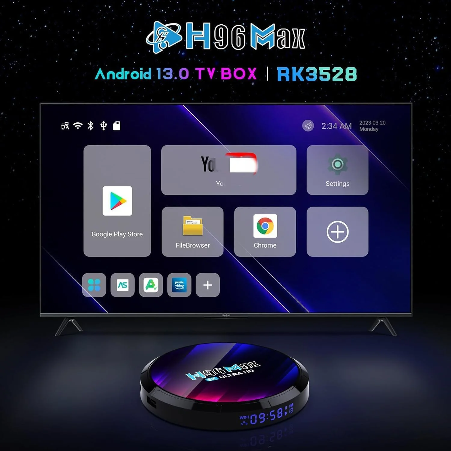 اندروید باکس 13.0 CHROX، ست تاپ باکس RK3528 چهار هسته ای 64 بیتی Wifi6 دوگانه 2.4G/5.8G Wifi BT5.0 8K HDR10+ Ultra HD USB3.0 پخش کننده هوشمند خانگی، 4 گیگابایت + 64 گیگابایت