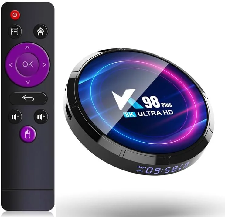 اندروید باکس CHROX با اندروید 13.0، مدل K98 PLUS، دارای 4 گیگابایت رم + 64 گیگابایت حافظه داخلی، پردازنده چهار هسته‌ای RK3528، اسمارت تی وی باکس، مدیا پلیر، پشتیبانی از USB 3.0 / 3D / 4K / 8K H.265 / وای فای 2.4G، ست تاپ باکس تلویزیون، 4 گیگابایت رم + 32 گیگابایت حافظه داخلی